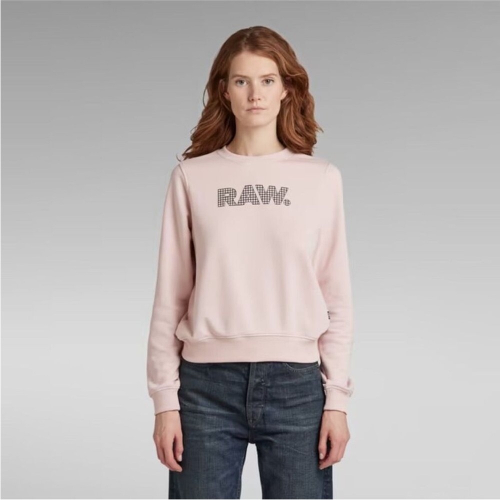 G-Star Anglaise Graphic Sweatshirt Light Pink with RAW Logo Patch Size S NWT